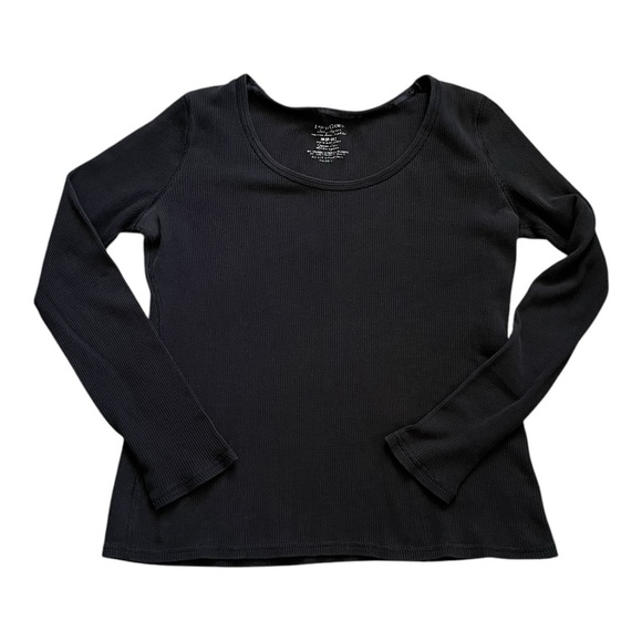 Faden Glory minimalist casual black shirt top Medium waffle pattern scoop neck - Picture 9 of 11